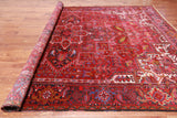 Red Vintage Persian Heriz Serapi Handmade Wool Rug - 9' 7" X 13' 3"