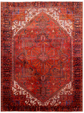 Red Vintage Persian Heriz Serapi Hand-Knotted Wool Rug - 9' 6" X 12' 7"