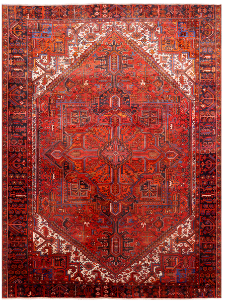 Red Vintage Persian Heriz Serapi Hand-Knotted Wool Rug - 9' 6" X 12' 7"