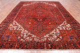 Red Vintage Persian Heriz Serapi Hand-Knotted Wool Rug - 9' 6" X 12' 7"