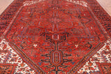 Red Vintage Persian Heriz Serapi Hand-Knotted Wool Rug - 9' 6" X 12' 7"