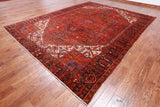 Red Vintage Persian Heriz Serapi Hand-Knotted Wool Rug - 9' 6" X 12' 7"