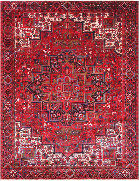 Red Vintage Persian Heriz Serapi Handmade Wool Rug - 10' 0" X 13' 1"