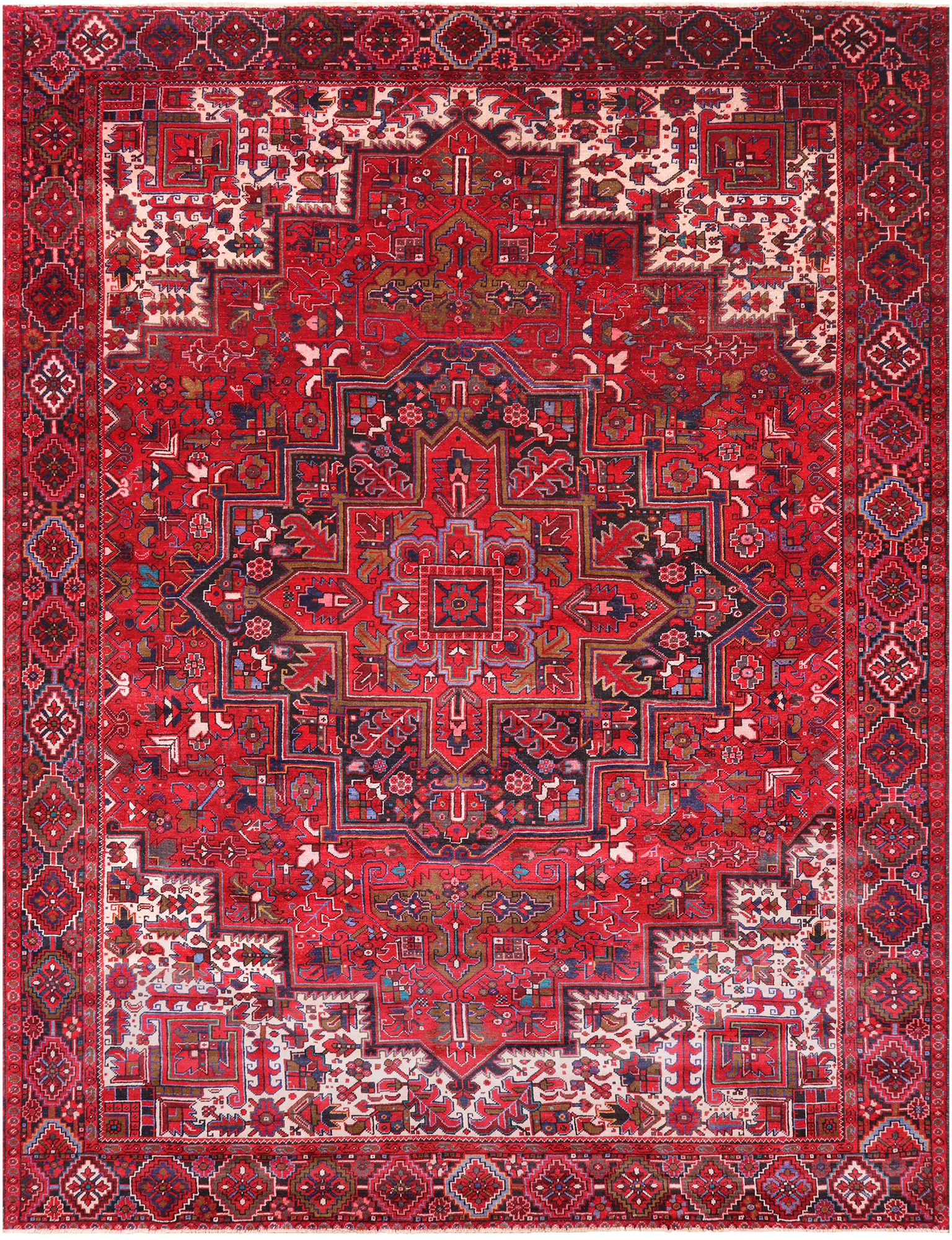 Red Vintage Persian Heriz Serapi Handmade Wool Rug - 10' 0" X 13' 1"