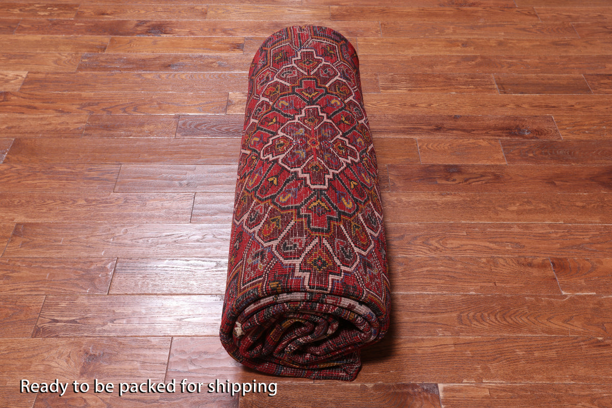 Red Vintage Persian Heriz Serapi Hand-Knotted Wool Rug - 9' 9" X 13' 2"