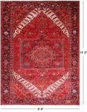 Red Vintage Persian Heriz Serapi Hand-Knotted Wool Rug - 9' 9" X 13' 2"