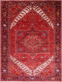 Red Vintage Persian Heriz Serapi Hand-Knotted Wool Rug - 9' 9" X 13' 2"