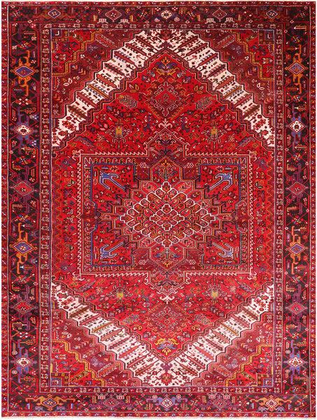 Red Vintage Persian Heriz Serapi Hand-Knotted Wool Rug - 9' 9" X 13' 2"