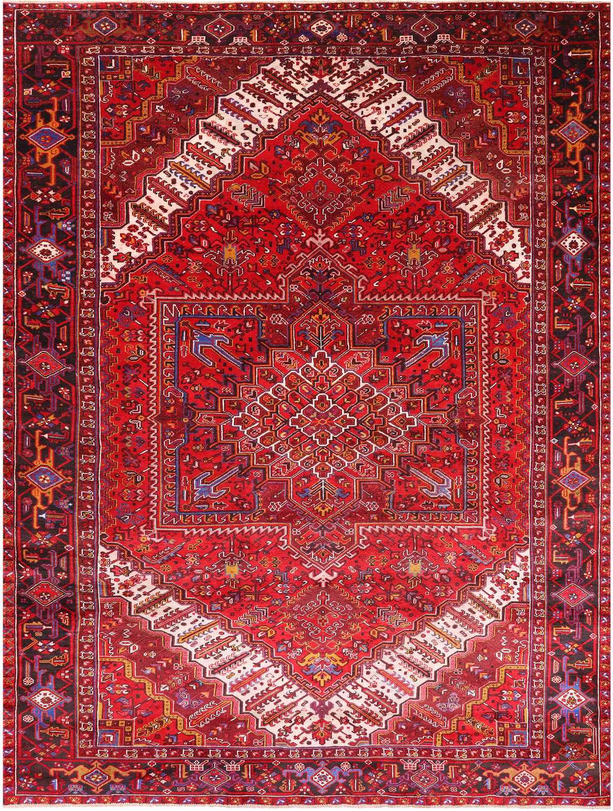 Red Vintage Persian Heriz Serapi Hand-Knotted Wool Rug - 9' 9" X 13' 2"