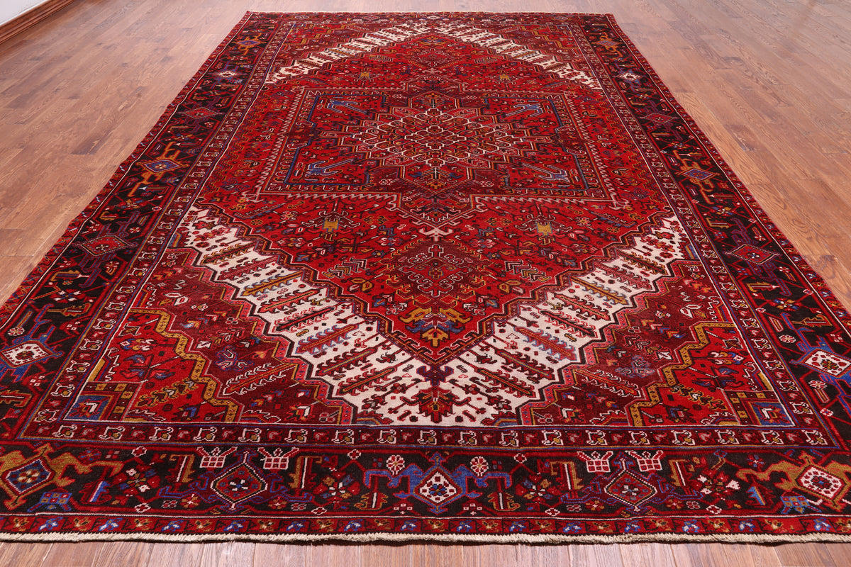 Red Vintage Persian Heriz Serapi Hand-Knotted Wool Rug - 9' 9" X 13' 2"