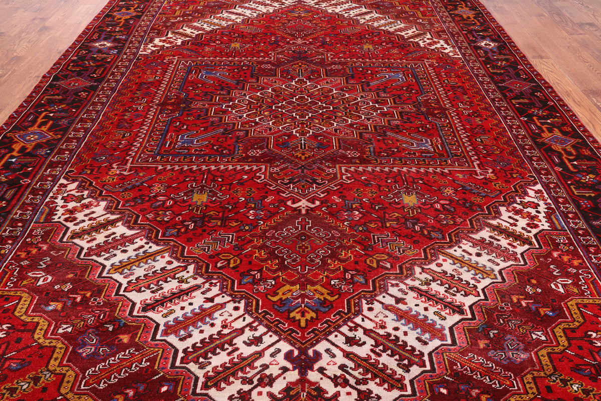 Red Vintage Persian Heriz Serapi Hand-Knotted Wool Rug - 9' 9" X 13' 2"