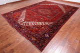 Red Vintage Persian Heriz Serapi Hand-Knotted Wool Rug - 9' 9" X 13' 2"