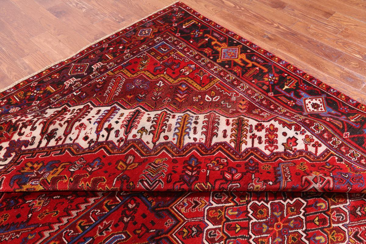 Red Vintage Persian Heriz Serapi Hand-Knotted Wool Rug - 9' 9" X 13' 2"