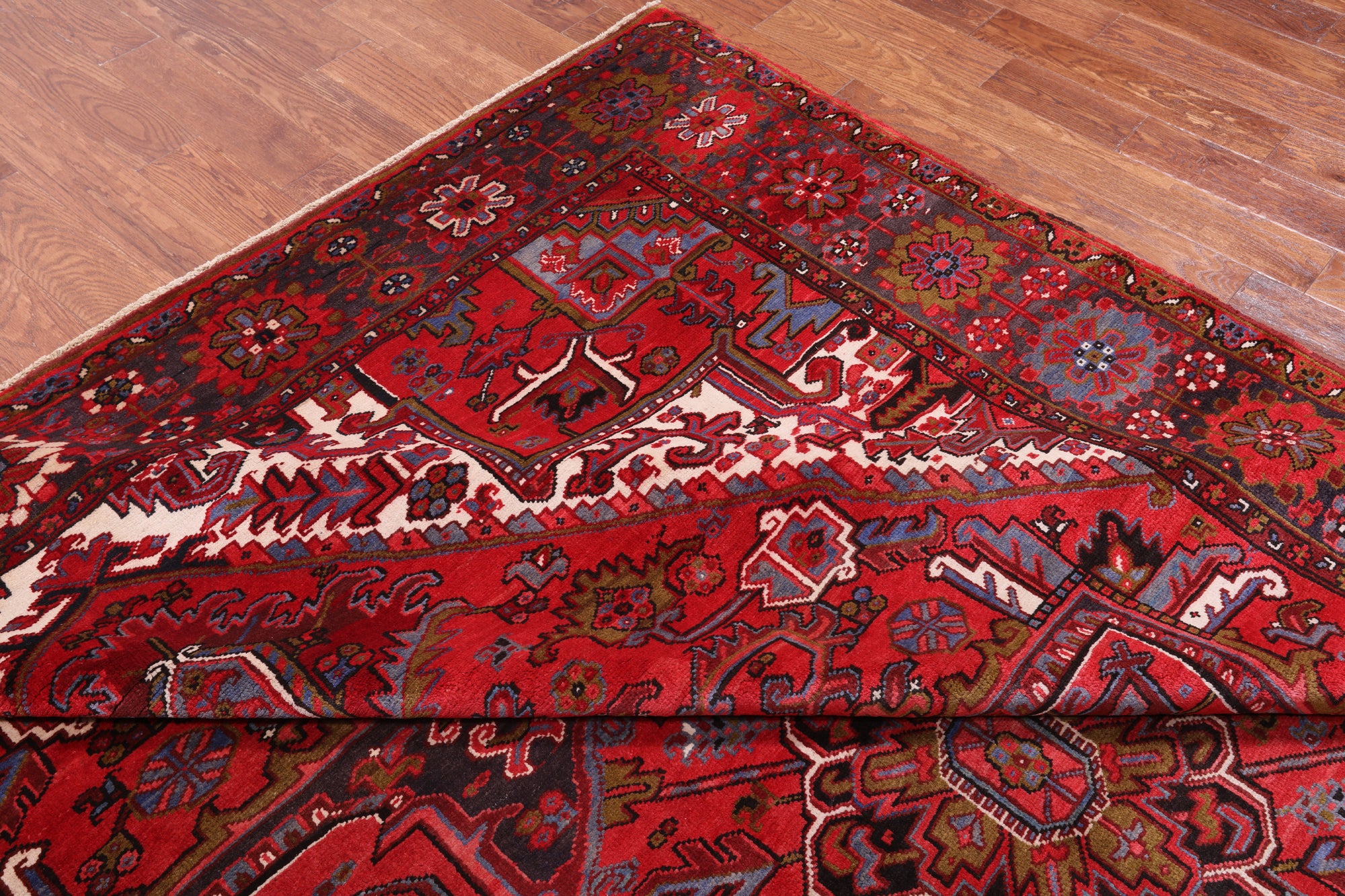 Red Vintage Persian Heriz Serapi Hand Knotted Wool Rug - 9' 9" X 12' 7"