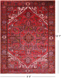 Red Vintage Persian Heriz Serapi Hand Knotted Wool Rug - 9' 9" X 12' 7"