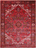 Red Vintage Persian Heriz Serapi Hand Knotted Wool Rug - 9' 9" X 12' 7"