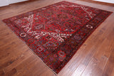 Red Vintage Persian Heriz Serapi Hand Knotted Wool Rug - 9' 9" X 12' 7"