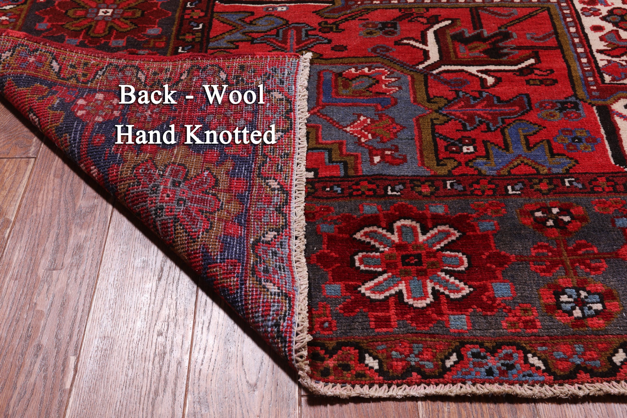 Red Vintage Persian Heriz Serapi Hand Knotted Wool Rug - 9' 9" X 12' 7"