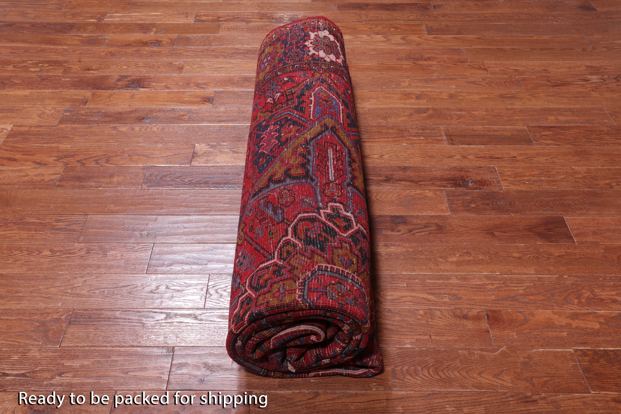 Red Vintage Persian Heriz Serapi Hand Knotted Wool Rug - 9' 9" X 12' 7"