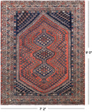 Rust Vintage Persian Shiraz Hand-Knotted Wool On Wool Rug - 7' 2" X 9' 0"