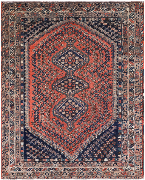 Rust Vintage Persian Shiraz Hand-Knotted Wool On Wool Rug - 7' 2" X 9' 0"