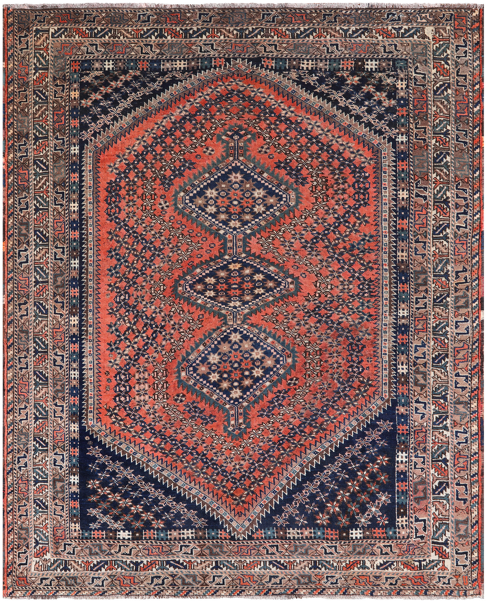 Rust Vintage Persian Shiraz Hand-Knotted Wool On Wool Rug - 7' 2" X 9' 0"