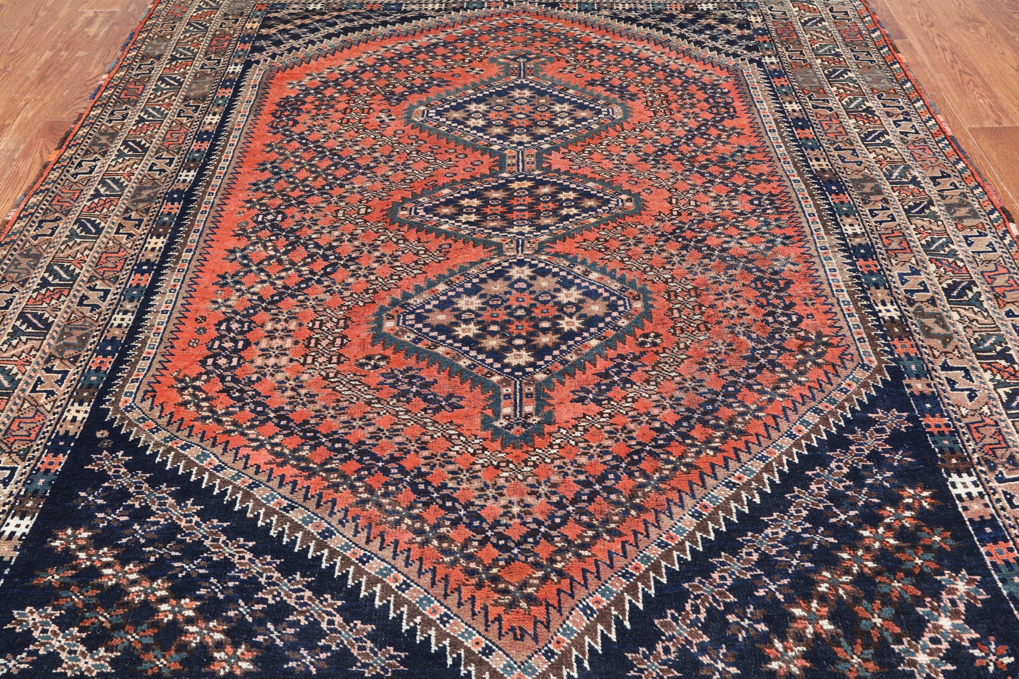 Rust Vintage Persian Shiraz Hand-Knotted Wool On Wool Rug - 7' 2" X 9' 0"