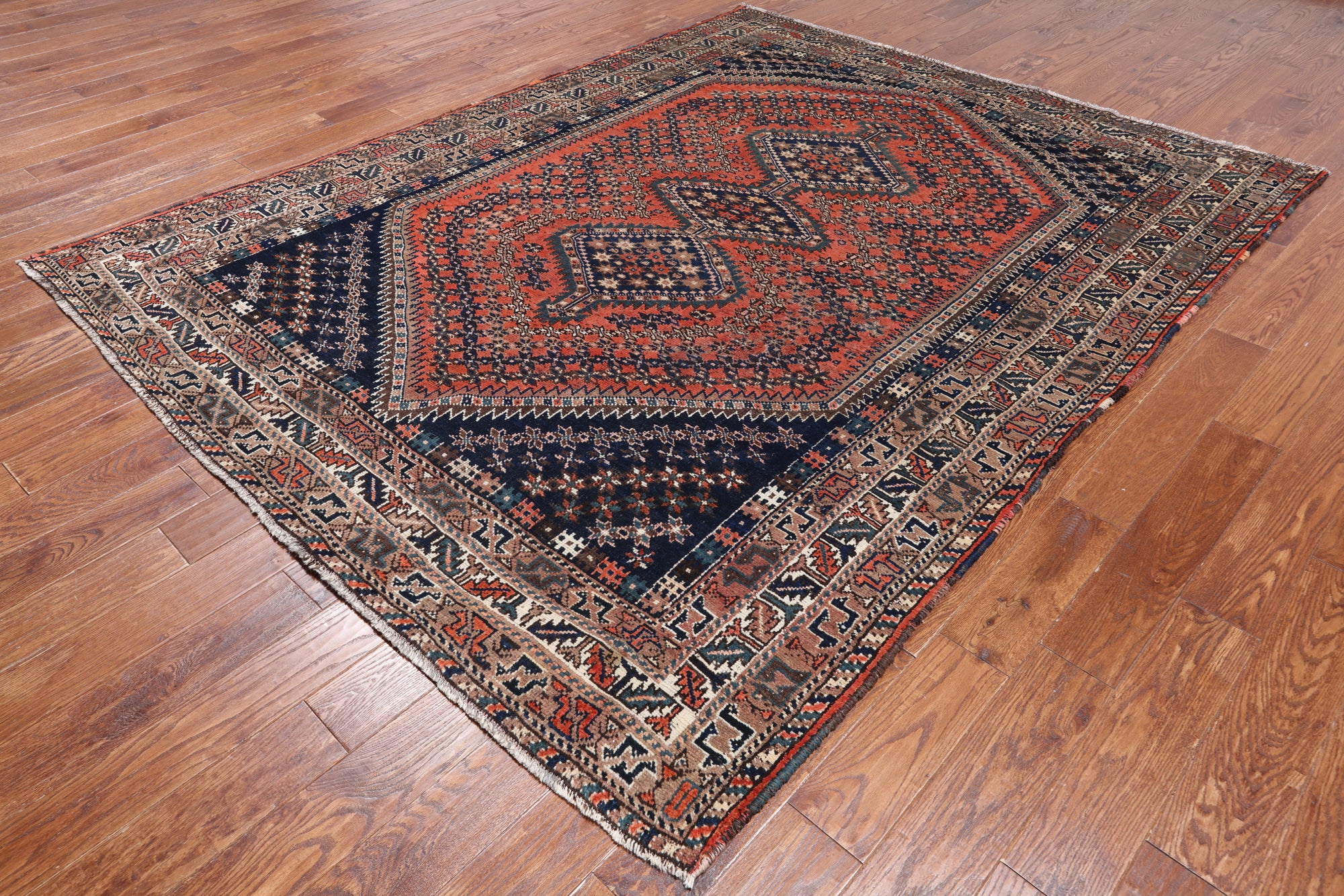 Rust Vintage Persian Shiraz Hand-Knotted Wool On Wool Rug - 7' 2" X 9' 0"