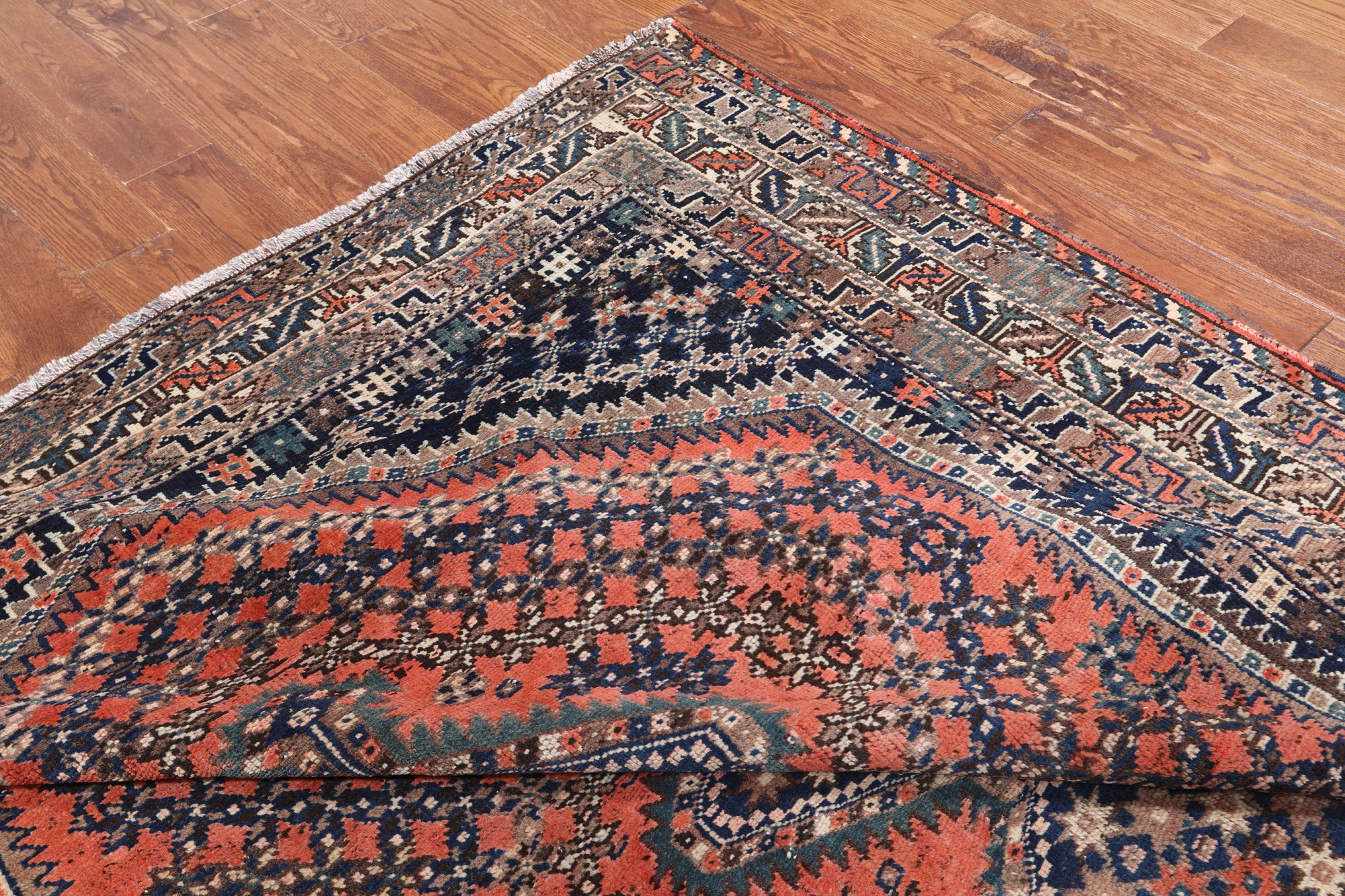 Rust Vintage Persian Shiraz Hand-Knotted Wool On Wool Rug - 7' 2" X 9' 0"