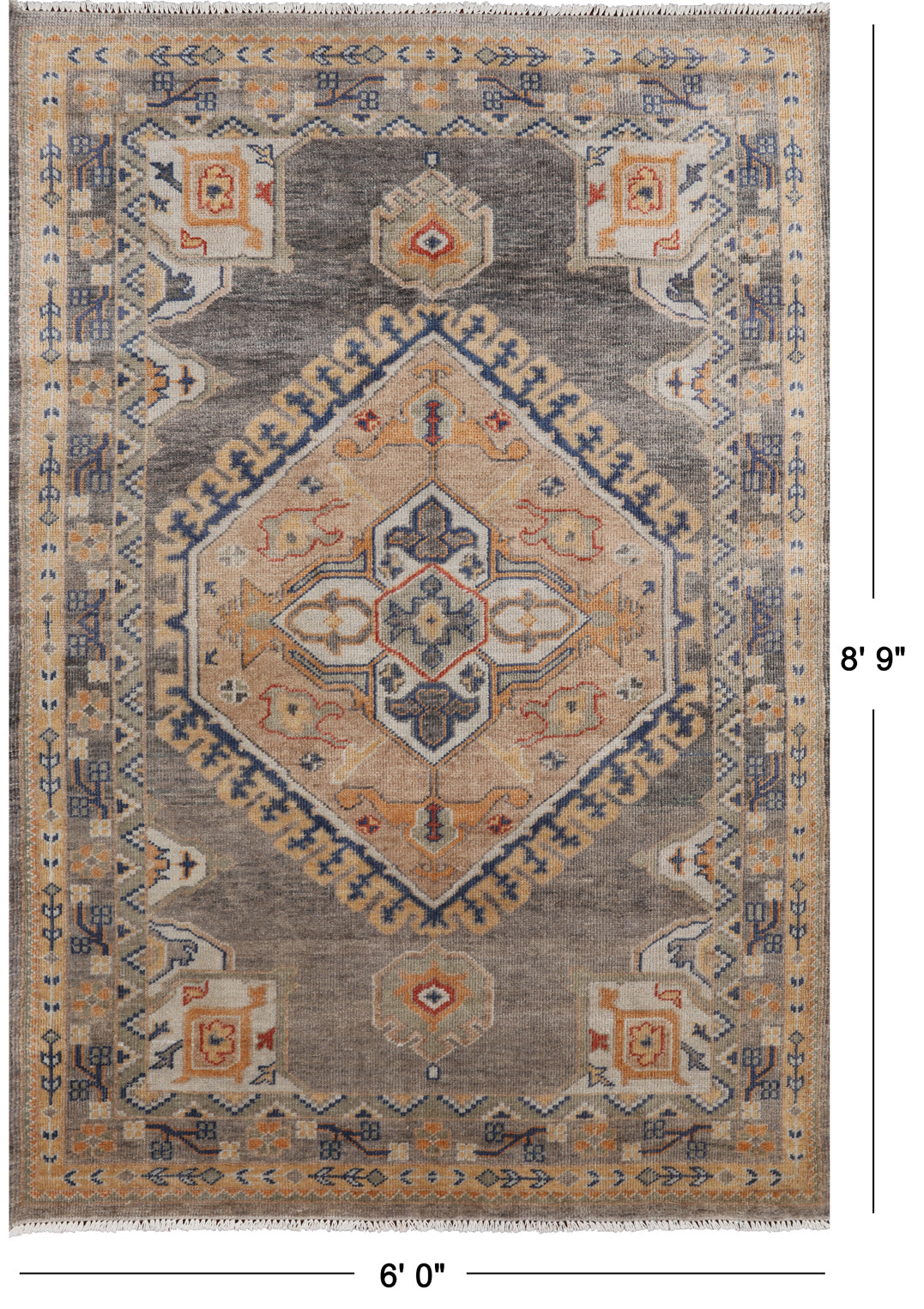 Grey Persian Fine Serapi Handmade Wool Rug - 6' 0" X 8' 9"