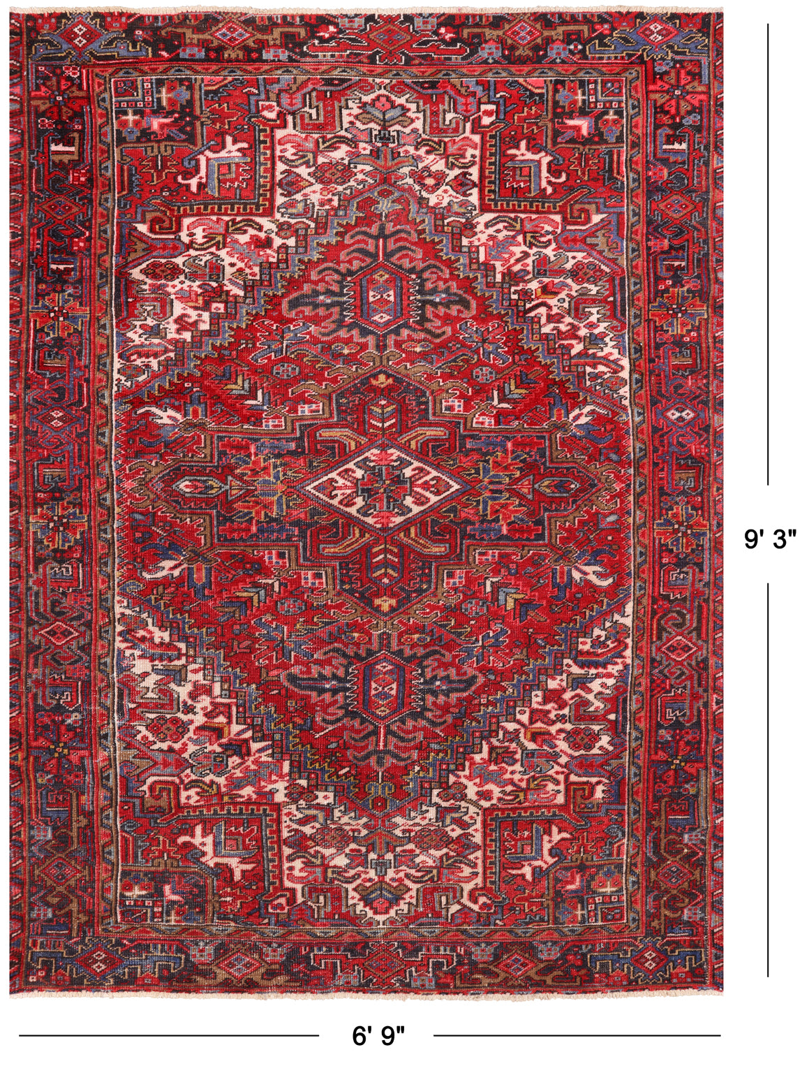 Red Vintage Persian Heriz Serapi Handmade Wool Rug - 6' 9" X 9' 3"