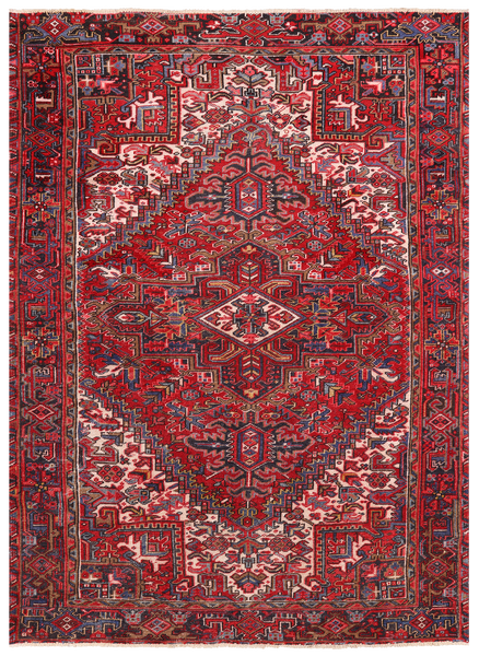 Red Vintage Persian Heriz Serapi Handmade Wool Rug - 6' 9" X 9' 3"