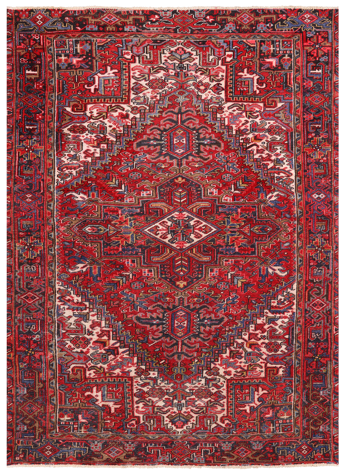 Red Vintage Persian Heriz Serapi Handmade Wool Rug - 6' 9" X 9' 3"