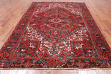 Red Vintage Persian Heriz Serapi Handmade Wool Rug - 6' 9" X 9' 3"