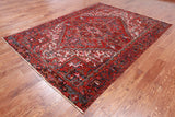Red Vintage Persian Heriz Serapi Handmade Wool Rug - 6' 9" X 9' 3"