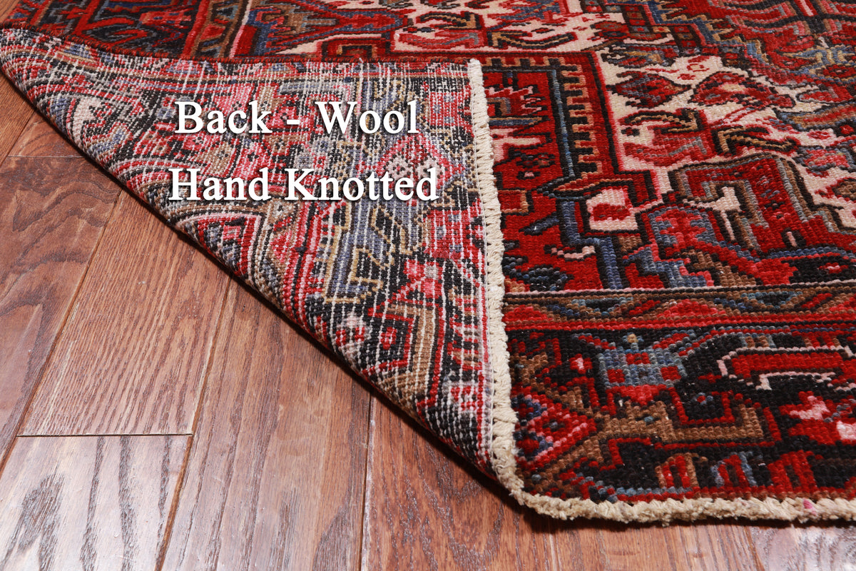 Red Vintage Persian Heriz Serapi Handmade Wool Rug - 6' 9" X 9' 3"