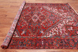 Red Vintage Persian Heriz Serapi Handmade Wool Rug - 6' 9" X 9' 3"