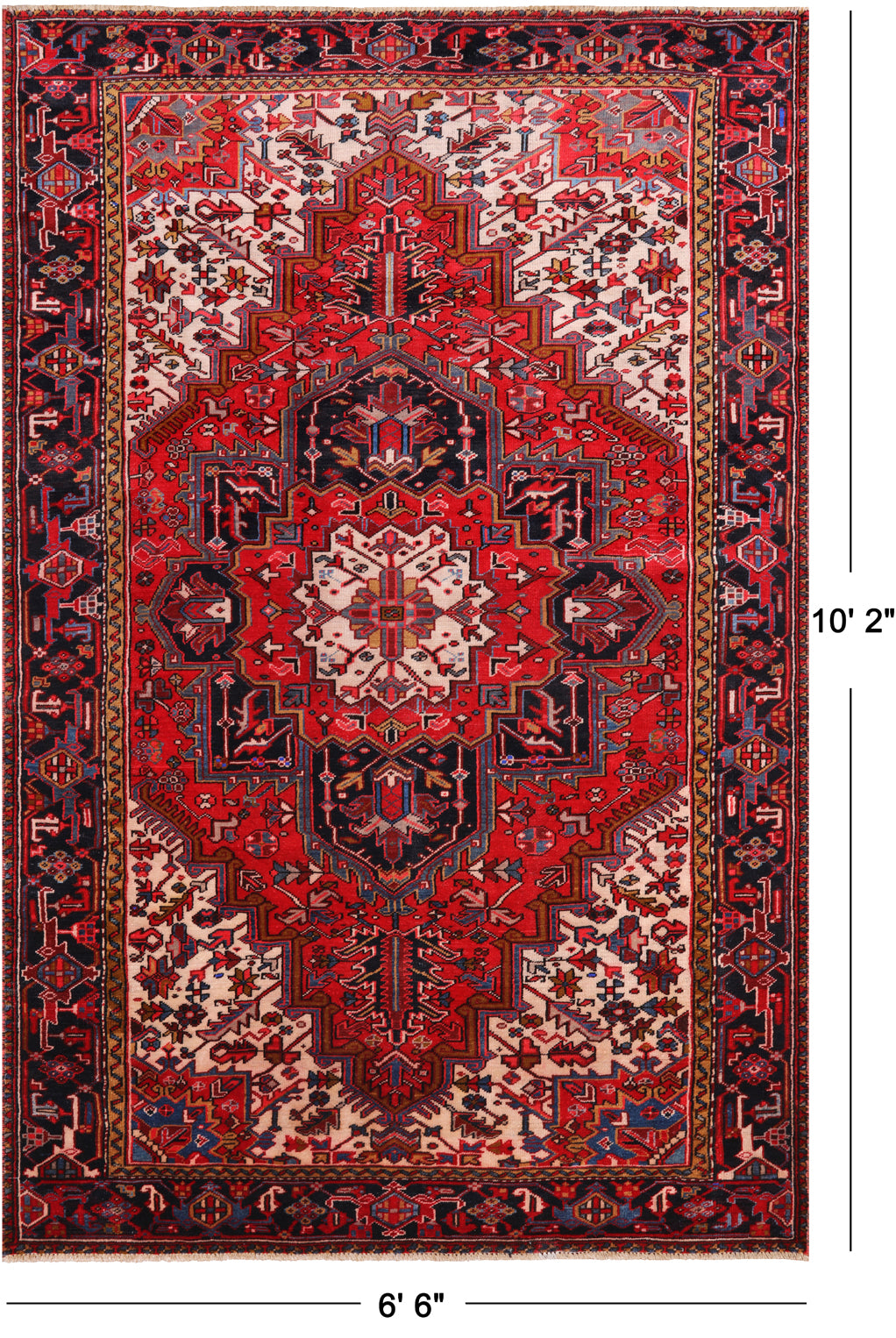 Red Vintage Persian Heriz Serapi Handmade Wool Rug - 6' 6" X 10' 2"