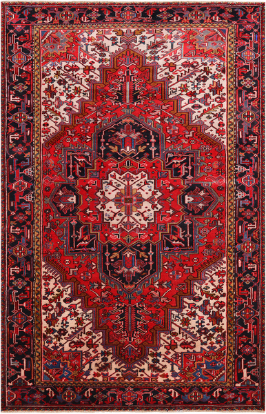 Red Vintage Persian Heriz Serapi Handmade Wool Rug - 6' 6" X 10' 2"