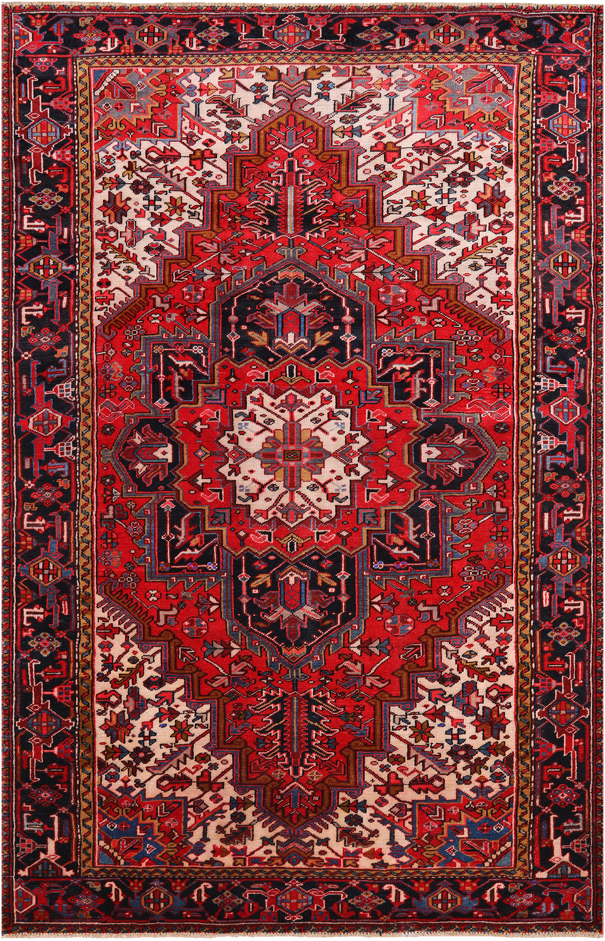 Red Vintage Persian Heriz Serapi Handmade Wool Rug - 6' 6" X 10' 2"