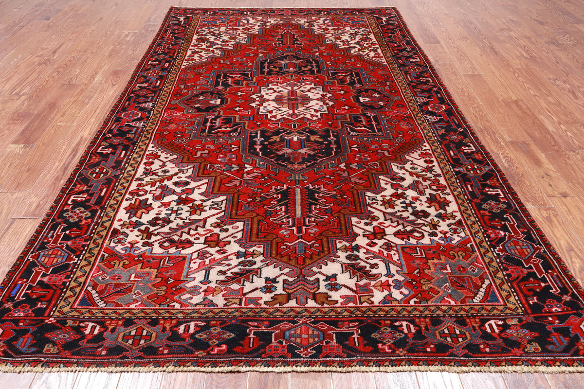 Red Vintage Persian Heriz Serapi Handmade Wool Rug - 6' 6" X 10' 2"