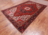 Red Vintage Persian Heriz Serapi Handmade Wool Rug - 6' 6" X 10' 2"