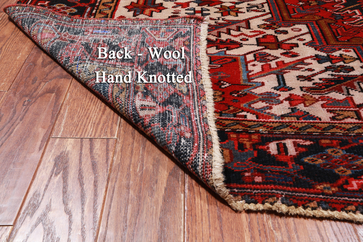 Red Vintage Persian Heriz Serapi Handmade Wool Rug - 6' 6" X 10' 2"