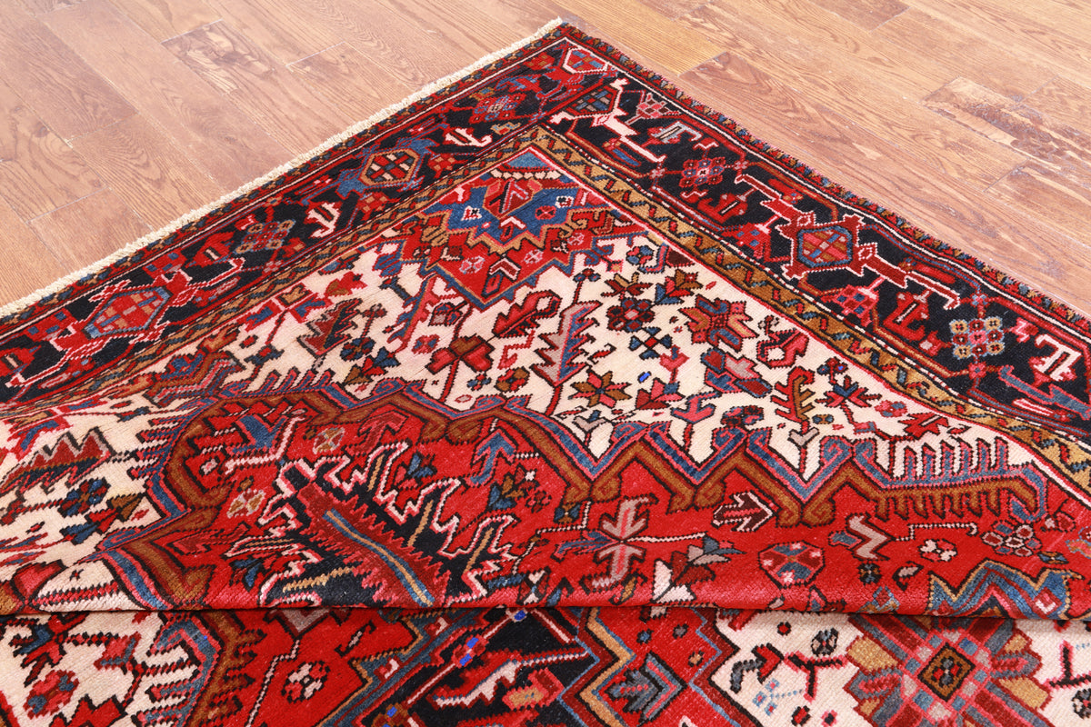 Red Vintage Persian Heriz Serapi Handmade Wool Rug - 6' 6" X 10' 2"