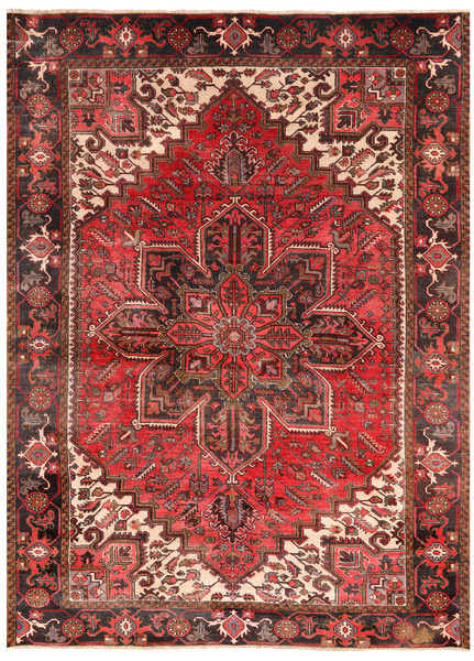 Red Vintage Persian Heriz Serapi Handmade Wool Rug - 6' 7" X 9' 3"