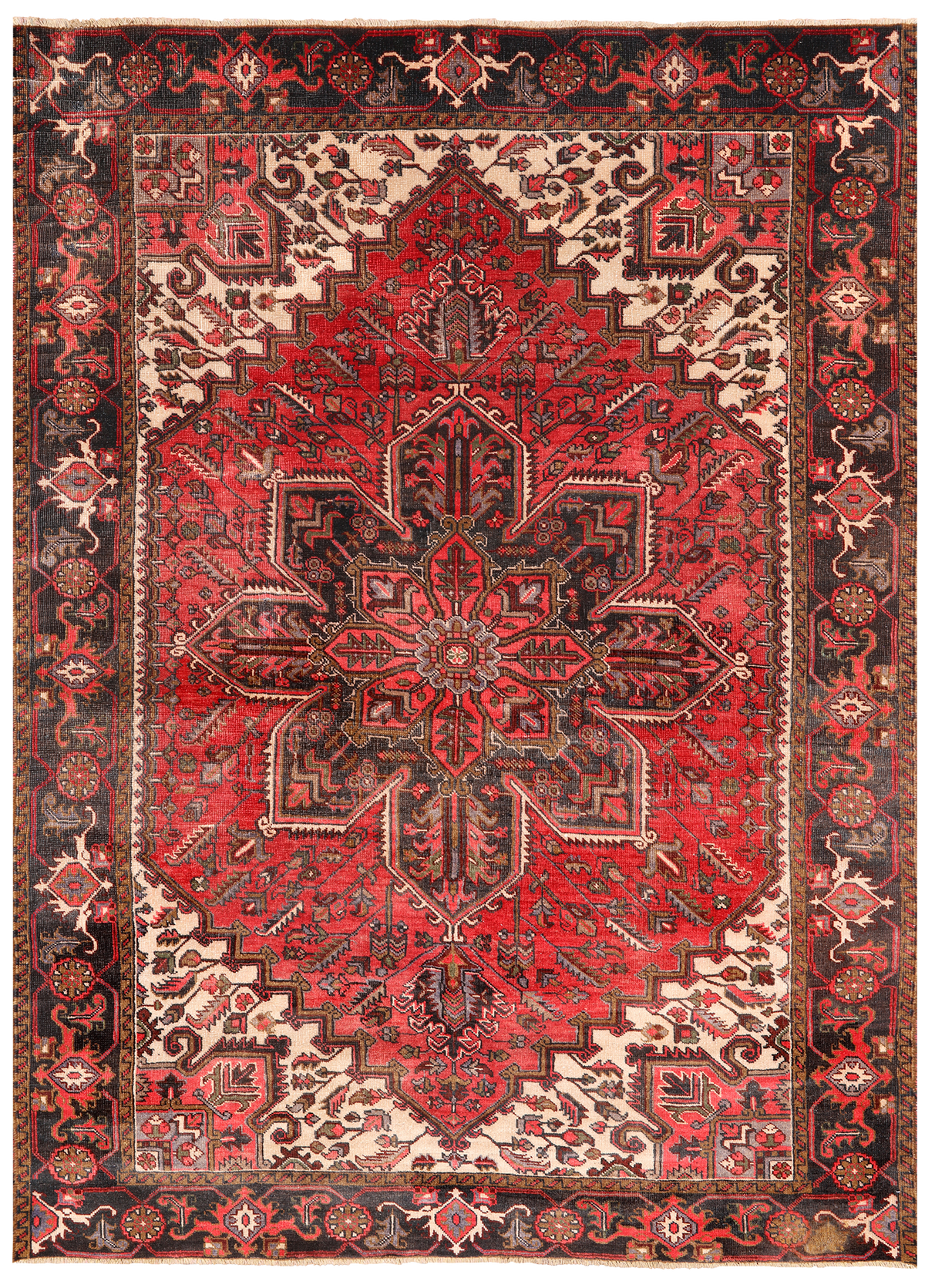 Red Vintage Persian Heriz Serapi Handmade Wool Rug - 6' 7" X 9' 3"