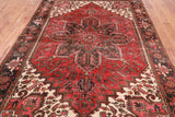 Red Vintage Persian Heriz Serapi Handmade Wool Rug - 6' 7" X 9' 3"