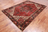 Red Vintage Persian Heriz Serapi Handmade Wool Rug - 6' 7" X 9' 3"