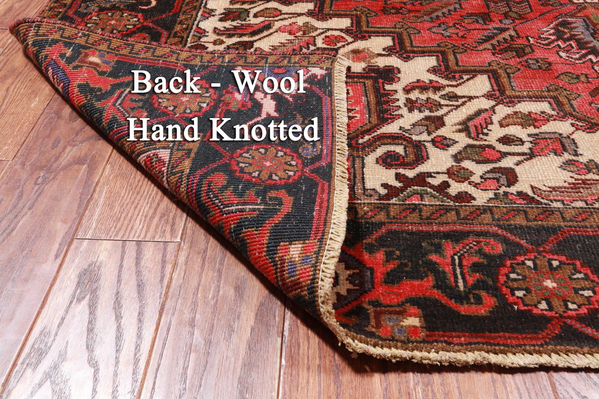 Red Vintage Persian Heriz Serapi Handmade Wool Rug - 6' 7" X 9' 3"