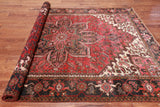 Red Vintage Persian Heriz Serapi Handmade Wool Rug - 6' 7" X 9' 3"